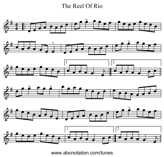 The Reel Of Rio - staff notation