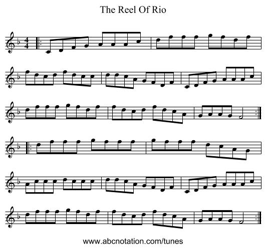 The Reel Of Rio - staff notation