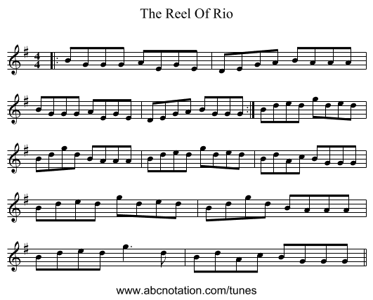 The Reel Of Rio - staff notation