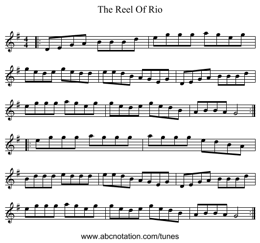 The Reel Of Rio - staff notation