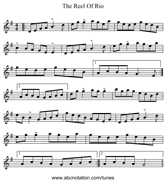 The Reel Of Rio - staff notation