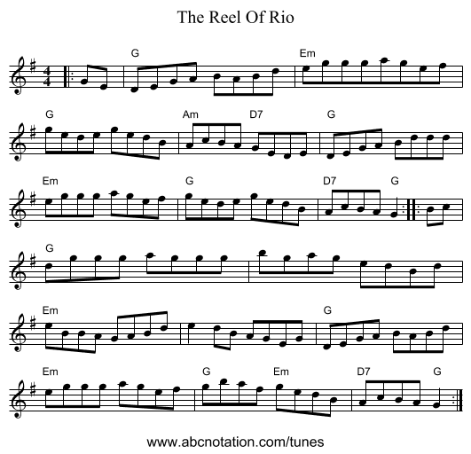 The Reel Of Rio - staff notation
