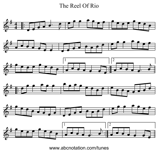 The Reel Of Rio - staff notation