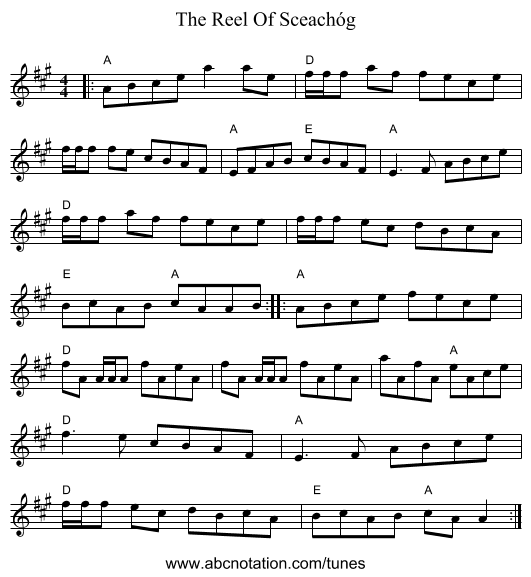 The Reel Of Sceachóg - staff notation
