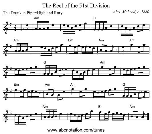 The Reel of the 51st Division - staff notation