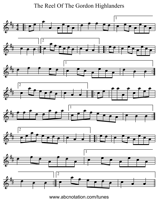 The Reel Of The Gordon Highlanders - staff notation
