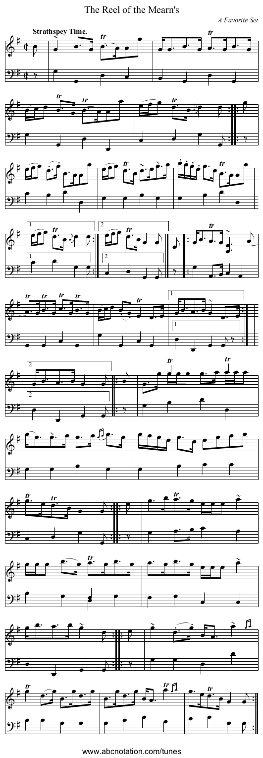 The Reel of the Mearn's - staff notation