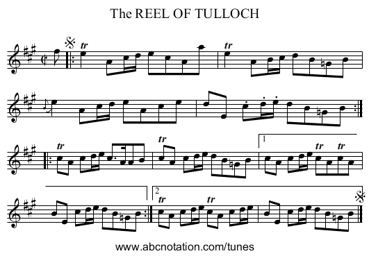 The REEL OF TULLOCH - staff notation