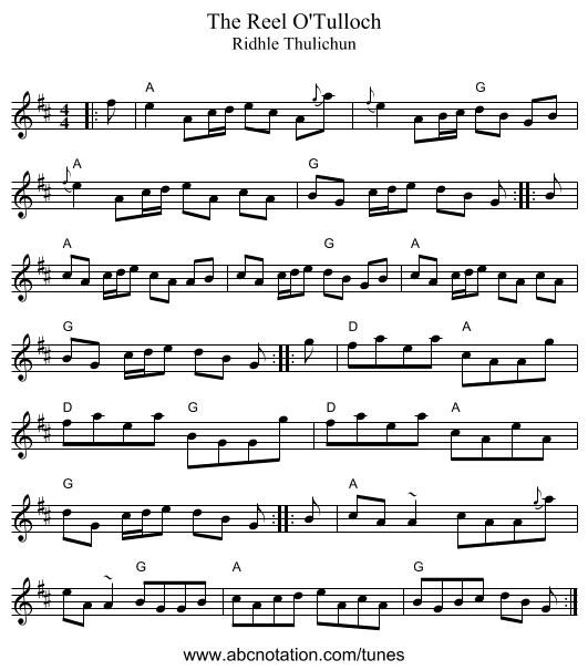 The Reel O'Tulloch - staff notation