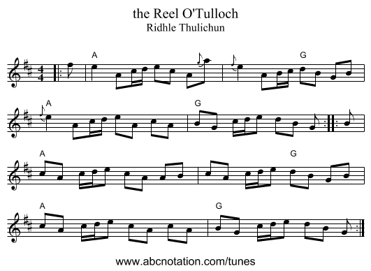 the Reel O'Tulloch - staff notation