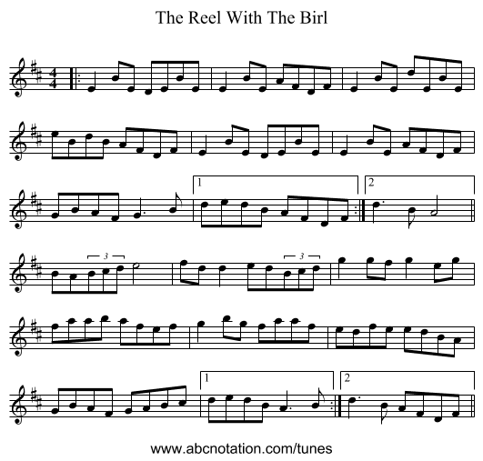 The Reel With The Birl - staff notation