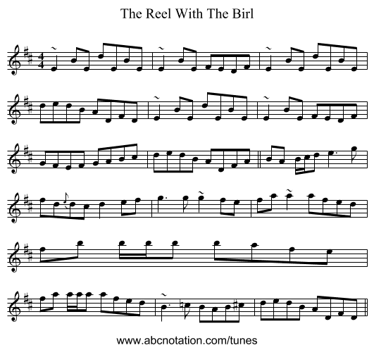 The Reel With The Birl - staff notation