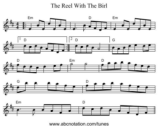 The Reel With The Birl - staff notation