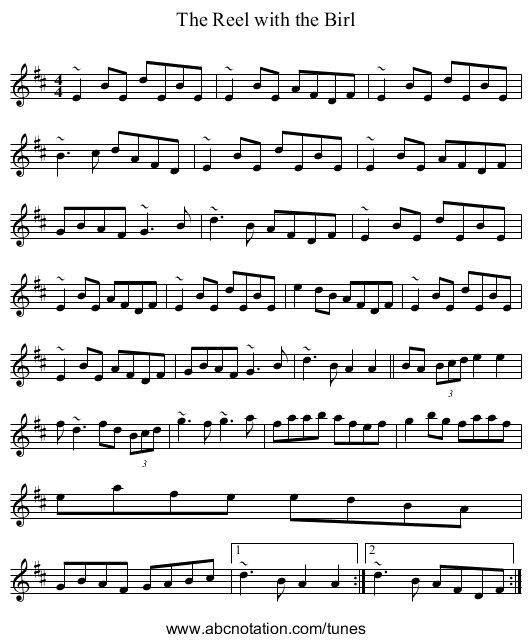 The Reel with the Birl - staff notation