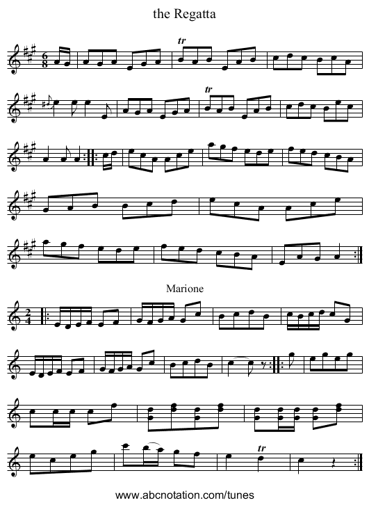 the Regatta - staff notation