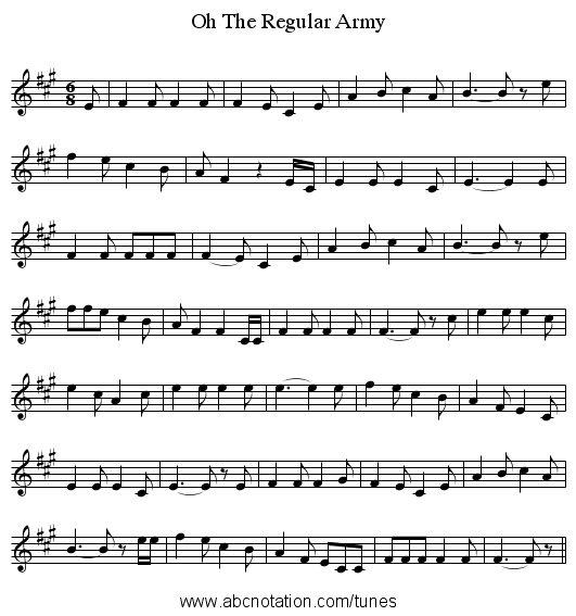 The Regular Army, Oh - staff notation