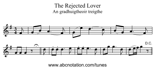 The Rejected Lover - staff notation