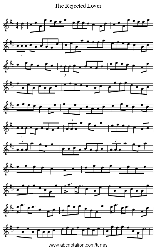 The Rejected Lover - staff notation