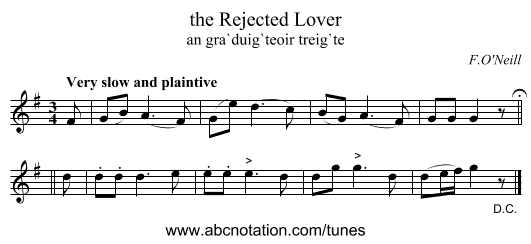 the Rejected Lover - staff notation