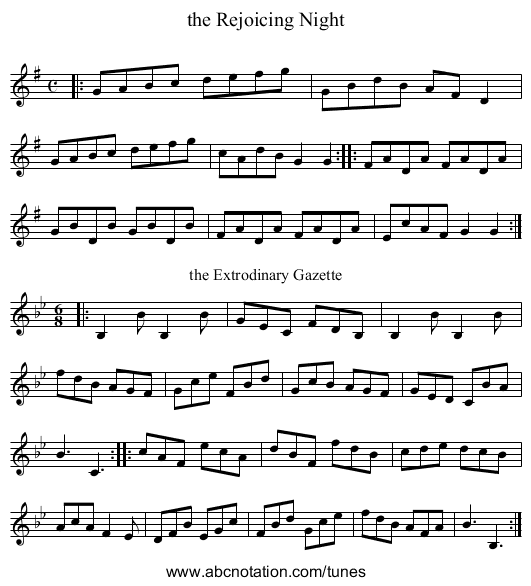 the Rejoicing Night - staff notation