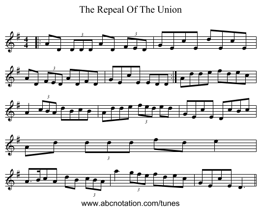 The Repeal Of The Union - staff notation