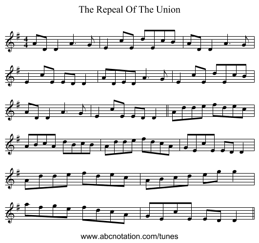 The Repeal Of The Union - staff notation