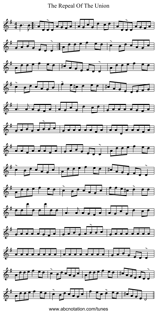 The Repeal Of The Union - staff notation