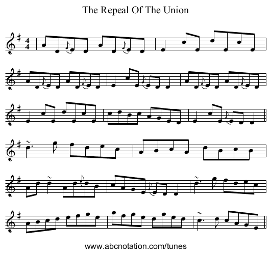The Repeal Of The Union - staff notation