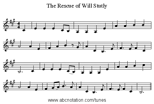 The Rescue of Will Stutly - staff notation