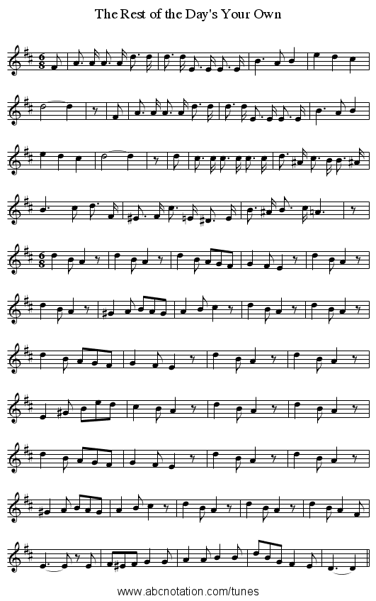 The Rest of the Day's Your Own - staff notation