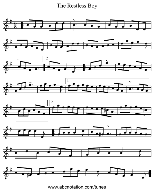 The Restless Boy - staff notation
