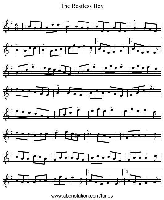 The Restless Boy - staff notation