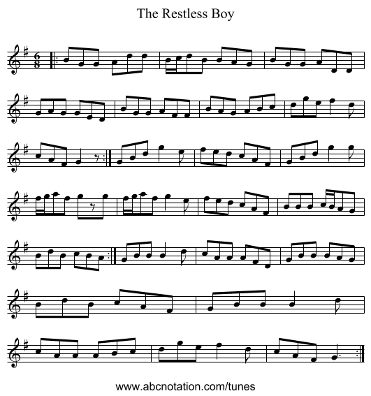 The Restless Boy - staff notation