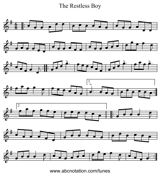 The Restless Boy - staff notation