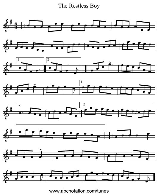 The Restless Boy - staff notation