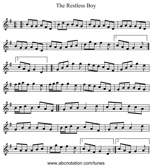 The Restless Boy - staff notation