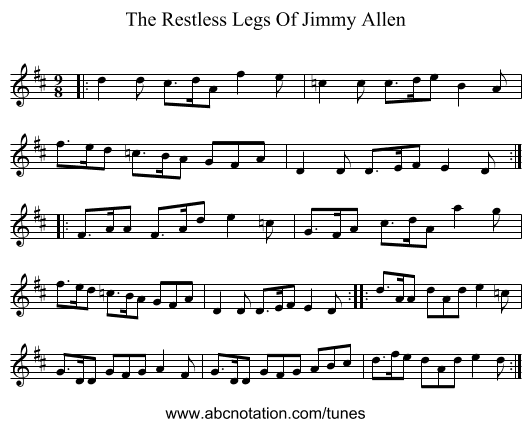 The Restless Legs Of Jimmy Allen - staff notation