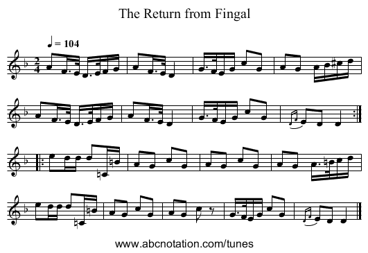 The Return from Fingal - staff notation