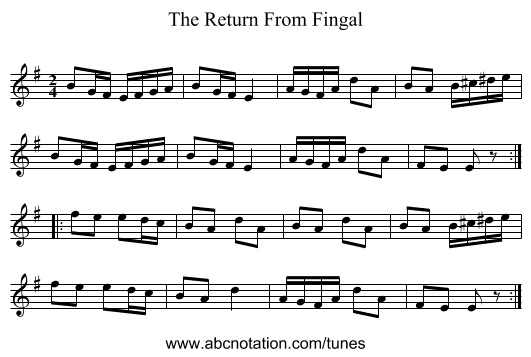 The Return From Fingal - staff notation