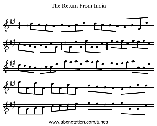 The Return From India - staff notation