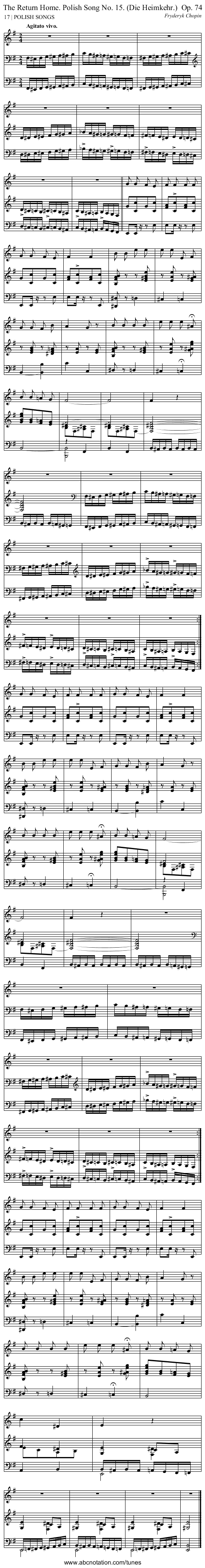 The Return Home. Polish Song No. 15. (Die Heimkehr.)	 Op. 74 - staff notation