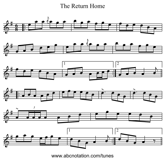 The Return Home - staff notation