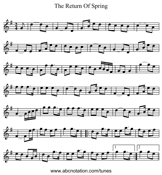 The Return Of Spring - staff notation