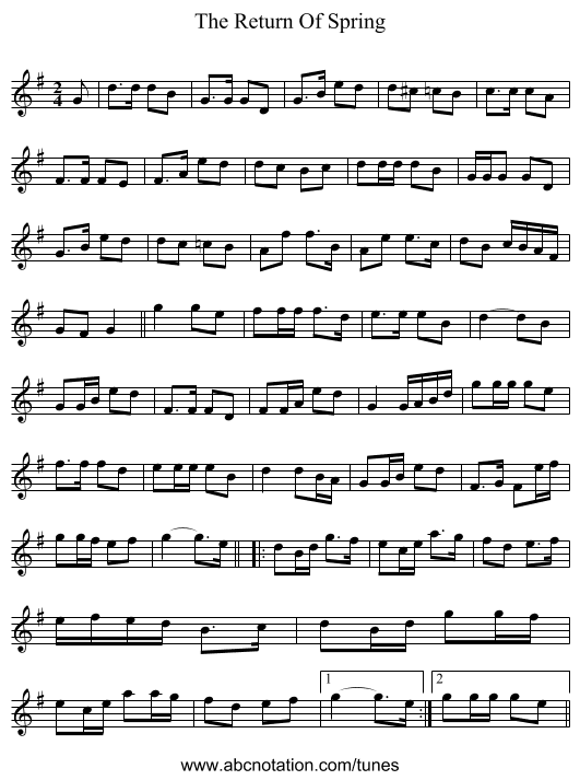 The Return Of Spring - staff notation
