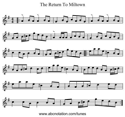 The Return To Miltown - staff notation