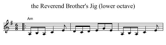 the Reverend Brother's Jig (lower octave) - staff notation