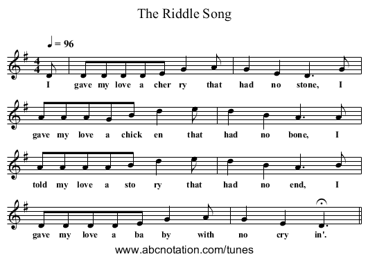 The Riddle Song - staff notation