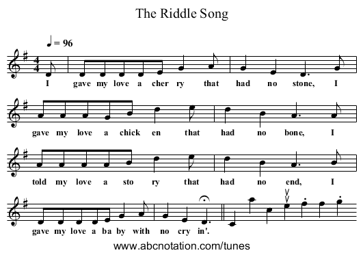 The Riddle Song - staff notation