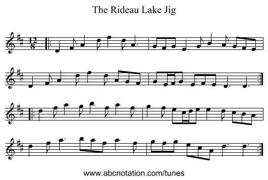The Rideau Lake Jig - staff notation