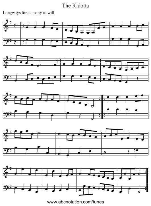 The Ridotta - staff notation